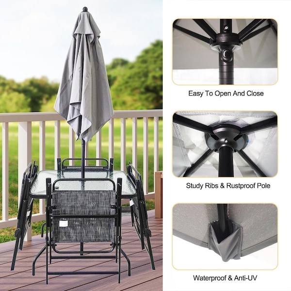 6 Pieces Outdoor Folding Patio Dining Set,Garden Patio Furniture Set W/ Removable Umbrella